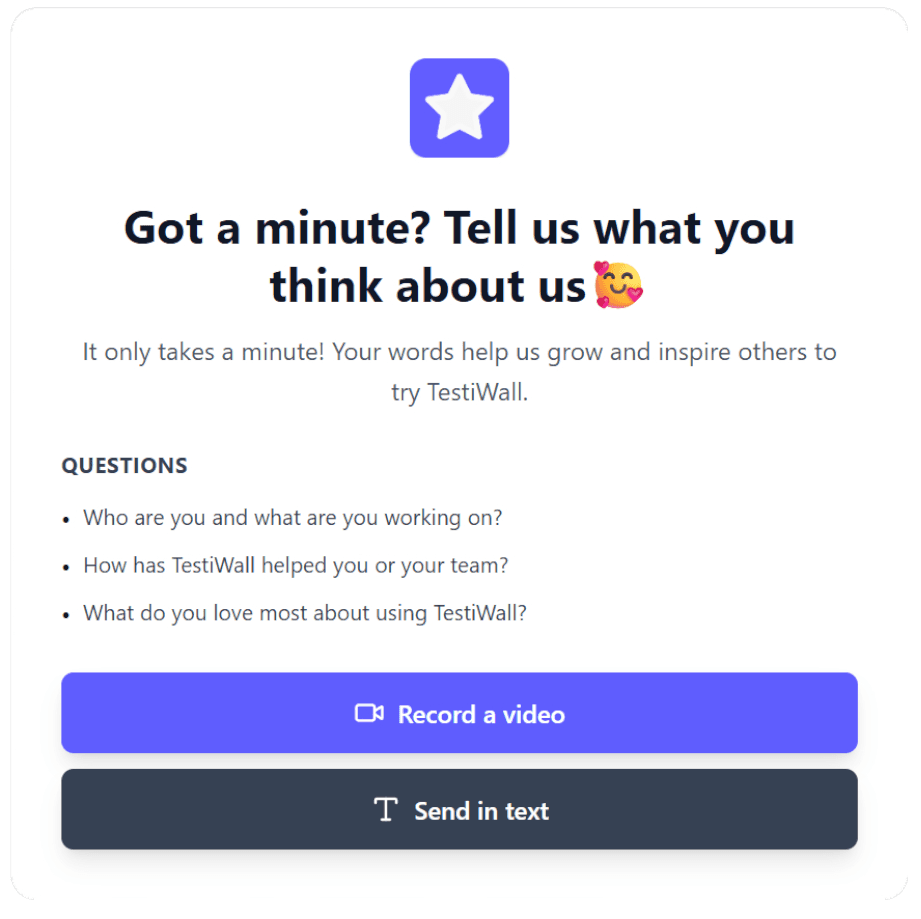 Testimonial collection page preview
