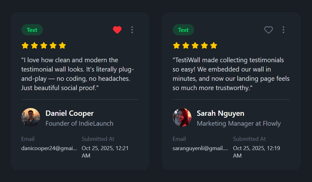 Like function for testimonials